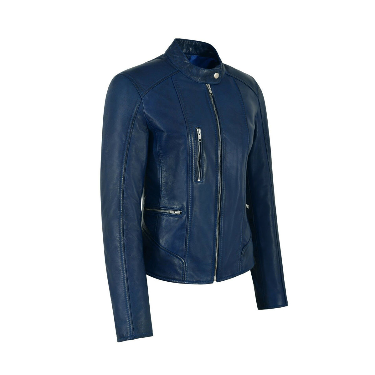 Luxury Navy Leather Jacket - Image 2